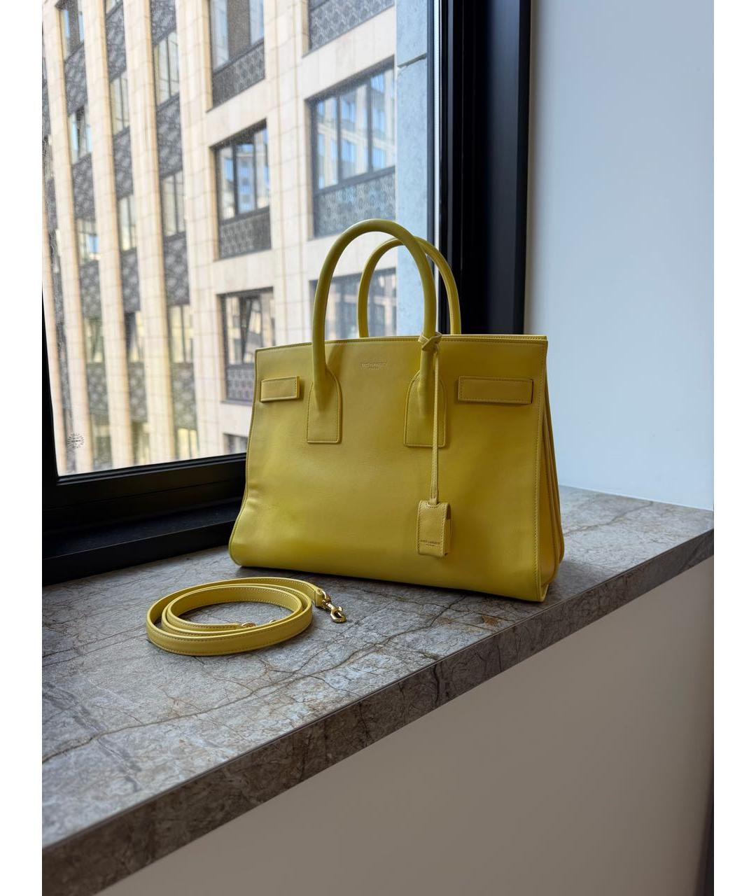 SAINT LAURENT Желтая кожаная сумка тоут, фото 2