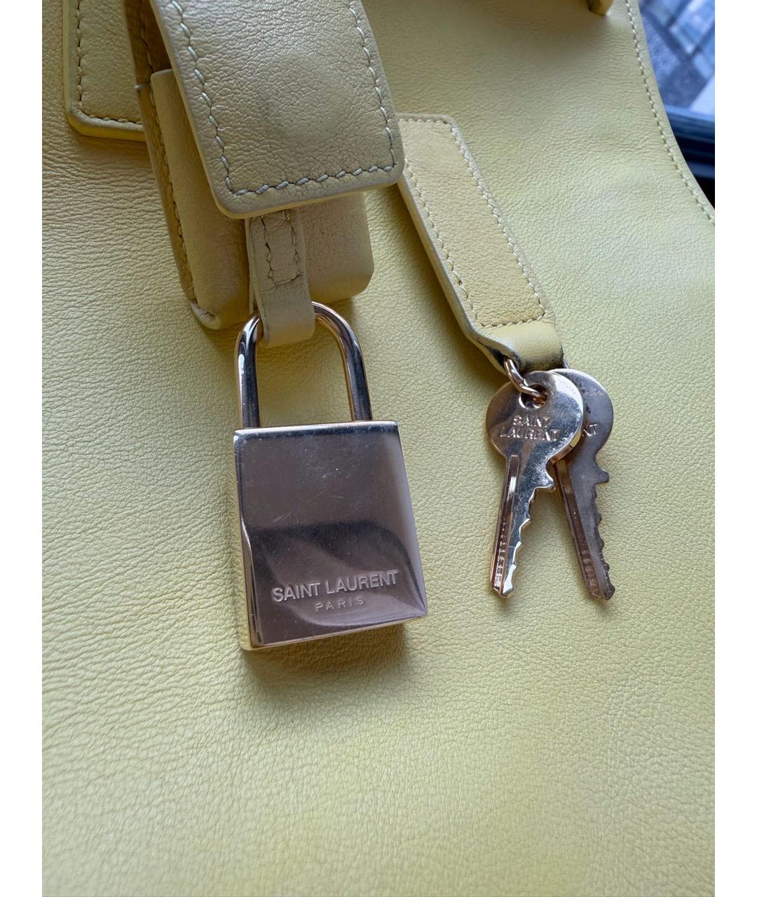 SAINT LAURENT Желтая кожаная сумка тоут, фото 7
