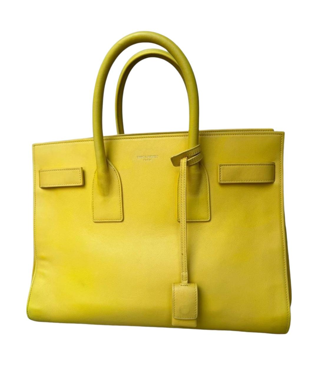 SAINT LAURENT Желтая кожаная сумка тоут, фото 1