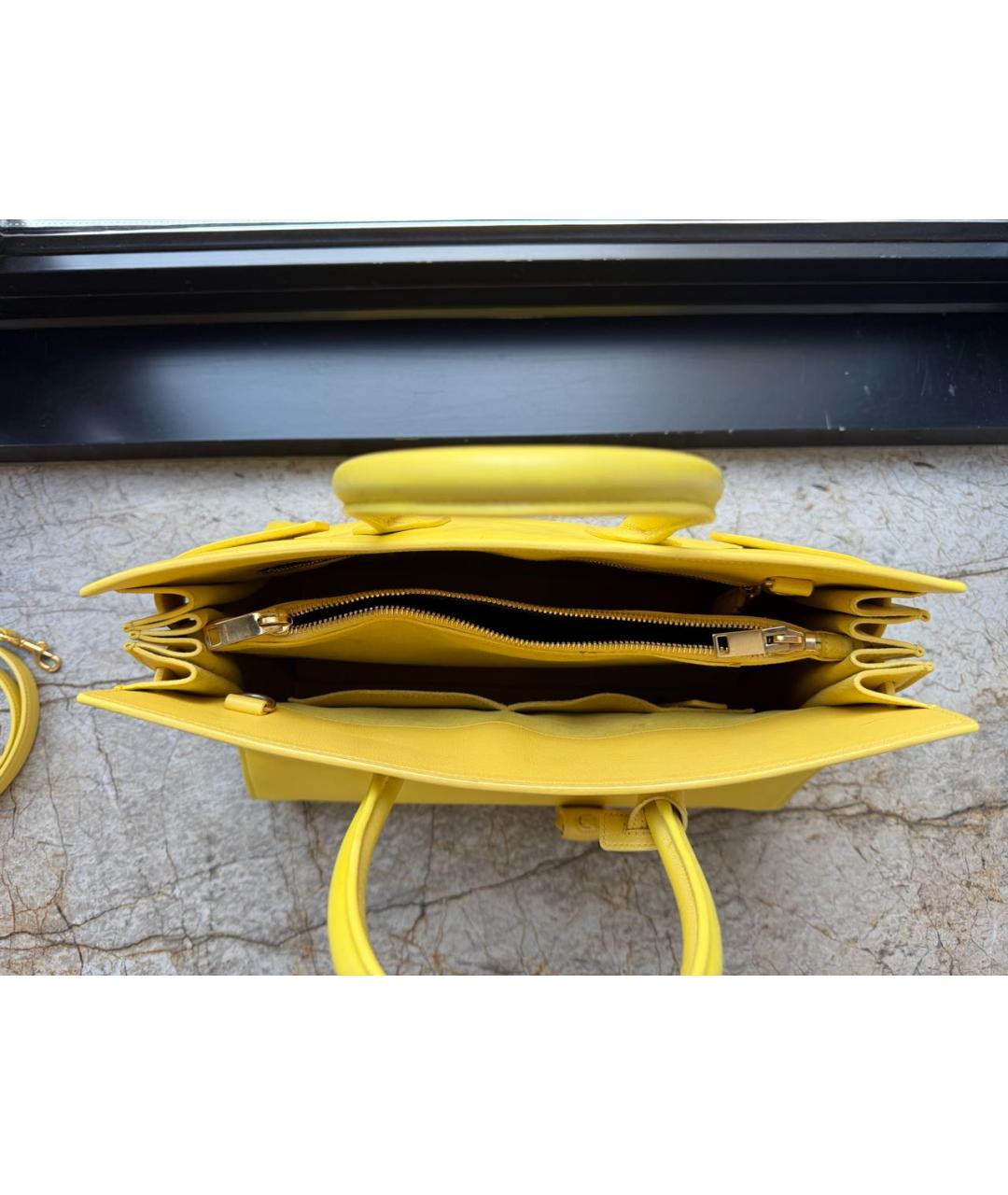 SAINT LAURENT Желтая кожаная сумка тоут, фото 4