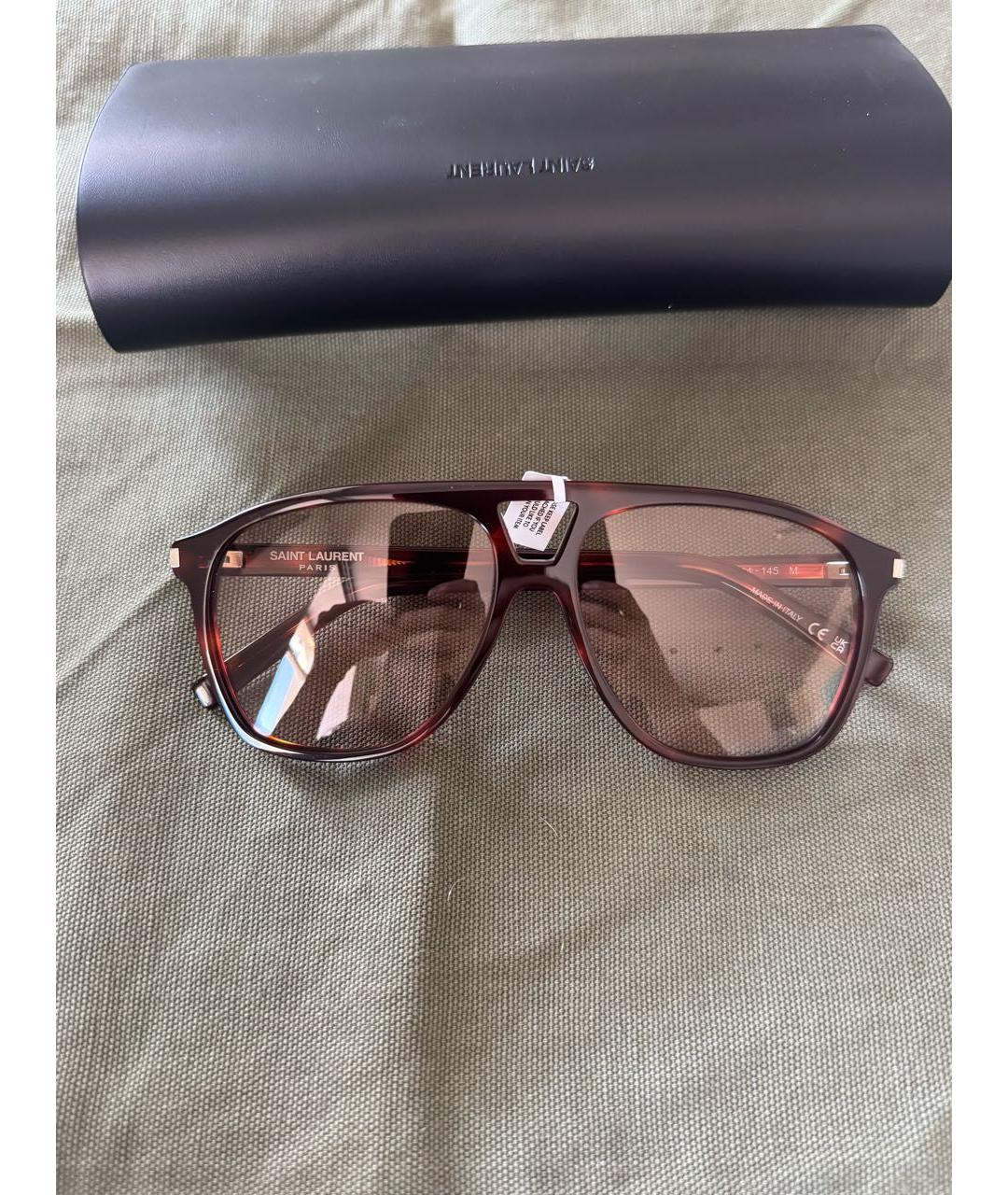 SAINT LAURENT Коричневые пластиковые солнцезащитные очки, фото 8