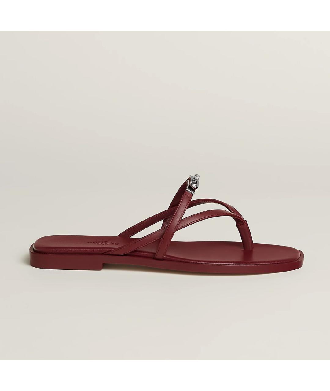 HERMES Бордовые кожаные шлепанцы, фото 5