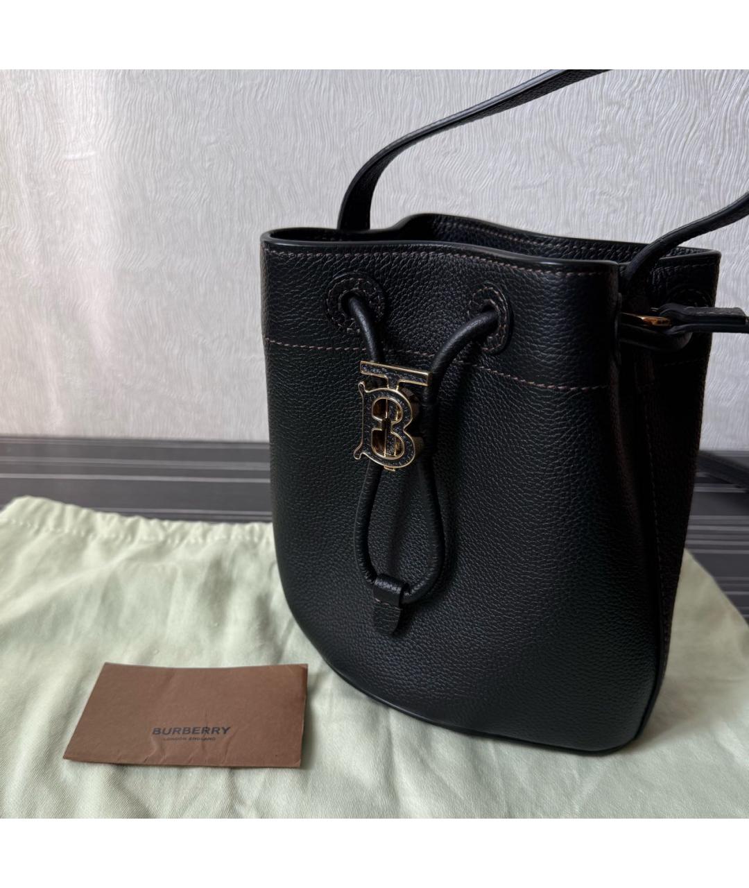 BURBERRY Черная кожаная сумка тоут, фото 4