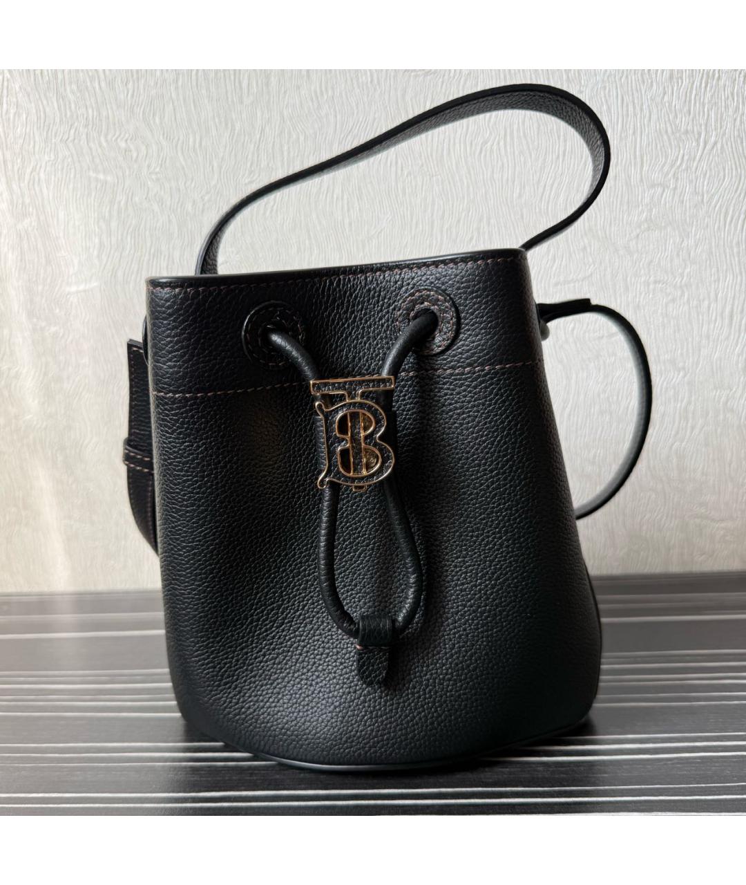 BURBERRY Черная кожаная сумка тоут, фото 8