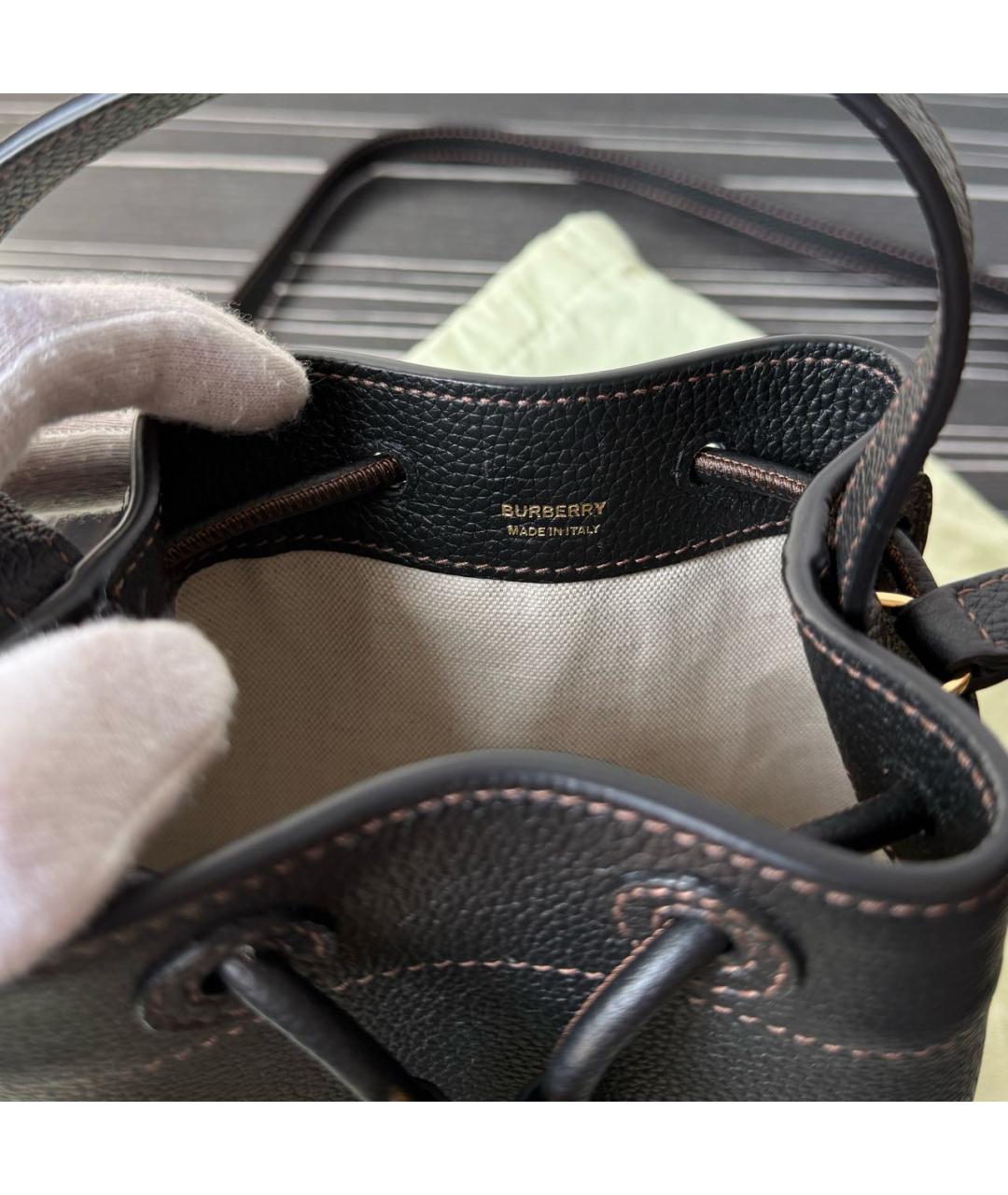 BURBERRY Черная кожаная сумка тоут, фото 6