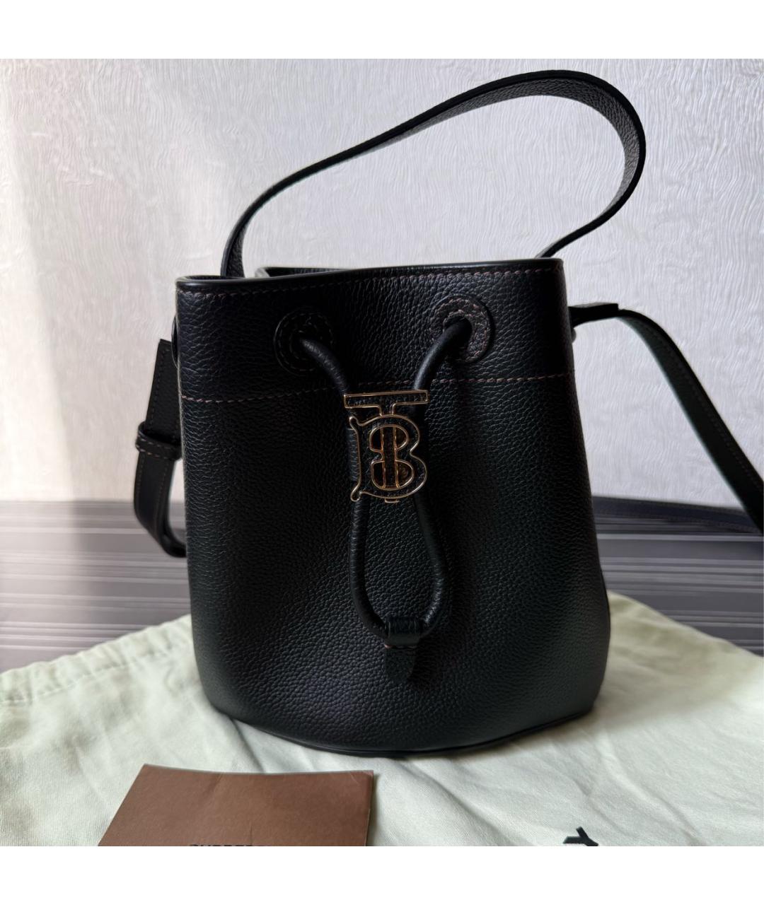 BURBERRY Черная кожаная сумка тоут, фото 5