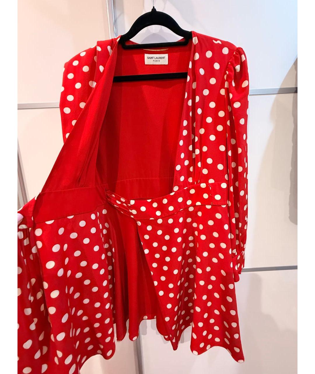 SAINT LAURENT Красное шелковое коктейльное платье, фото 4