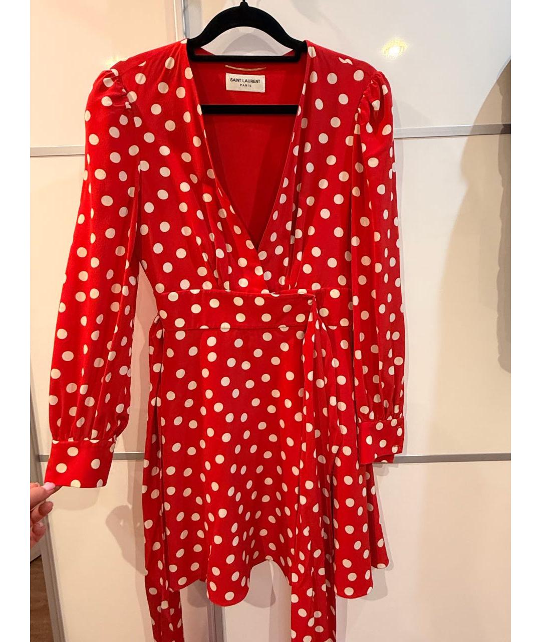 SAINT LAURENT Красное шелковое коктейльное платье, фото 9