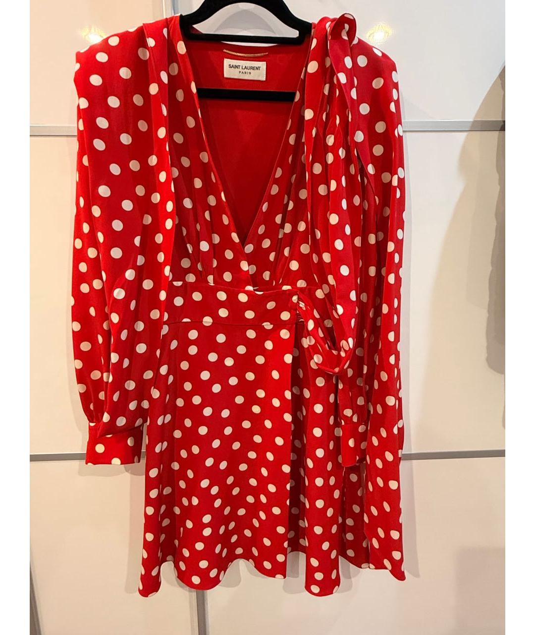 SAINT LAURENT Красное шелковое коктейльное платье, фото 5