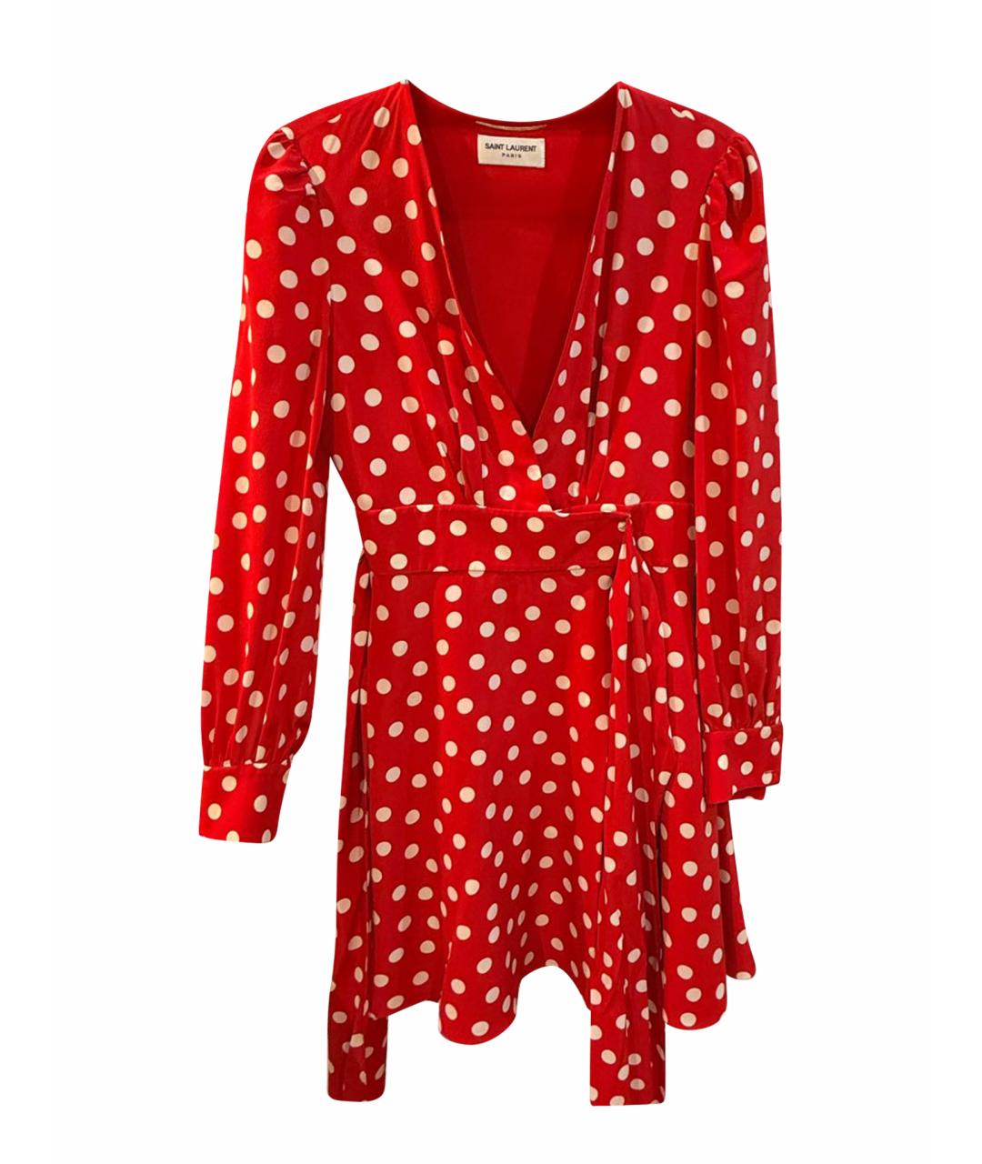 SAINT LAURENT Красное шелковое коктейльное платье, фото 1