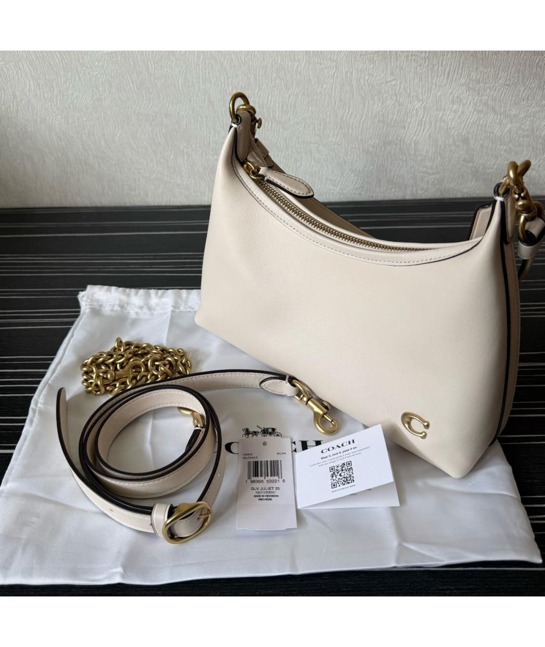 COACH Белая кожаная сумка через плечо, фото 5