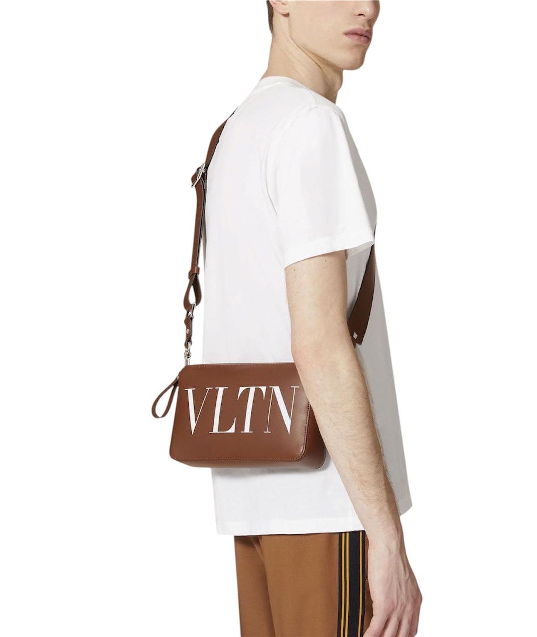 VALENTINO Коричневая кожаная сумка на плечо, фото 7