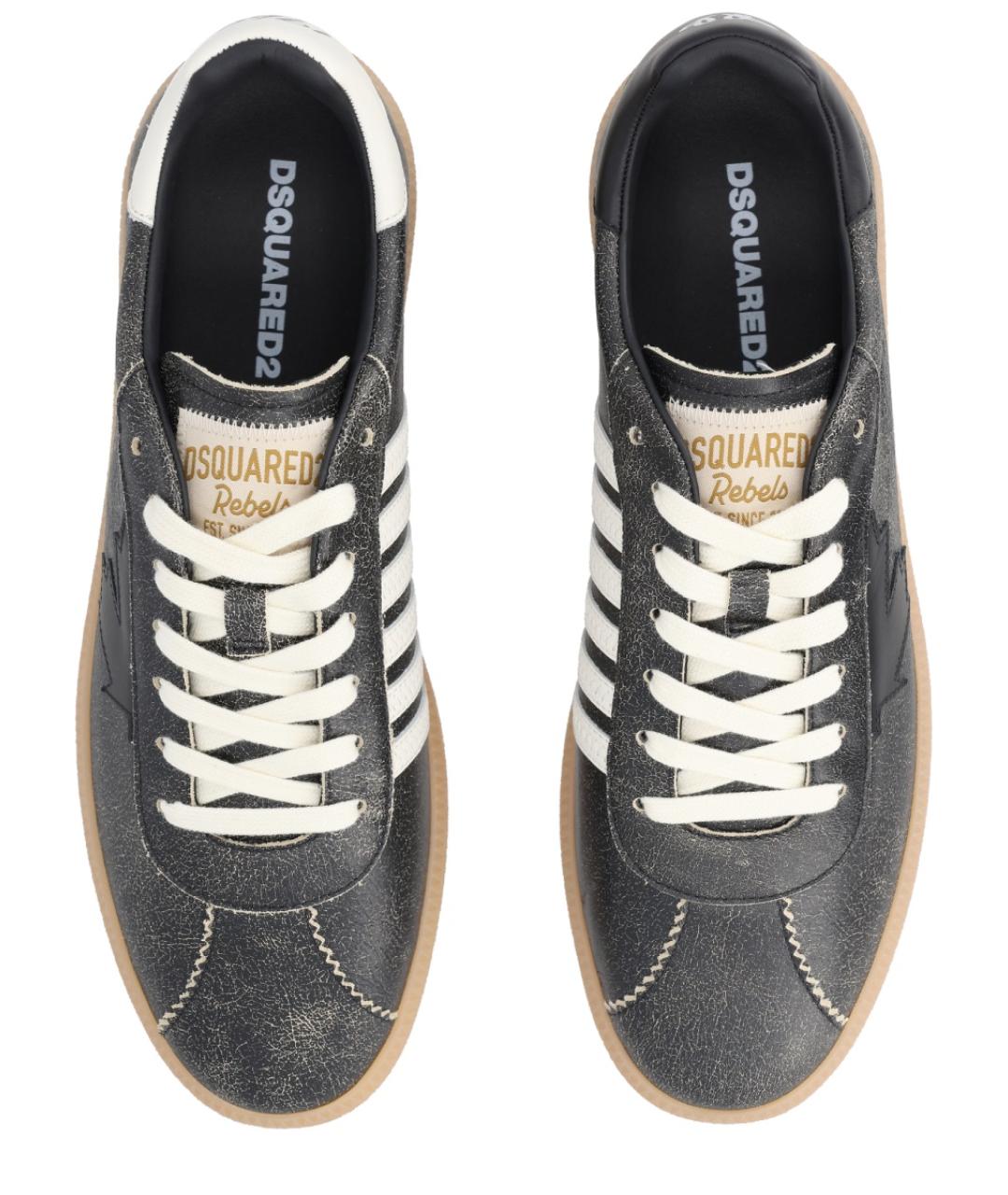 DSQUARED2 Черные кожаные низкие кроссовки / кеды, фото 5