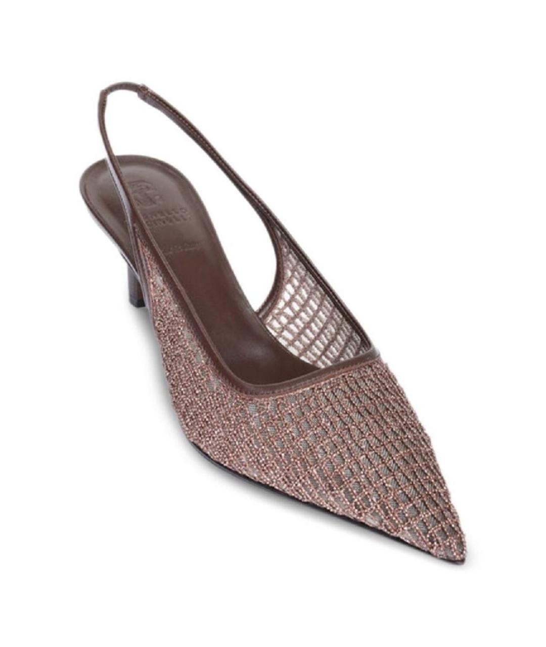 BRUNELLO CUCINELLI Коричневые кожаные лодочки на низком каблуке, фото 5