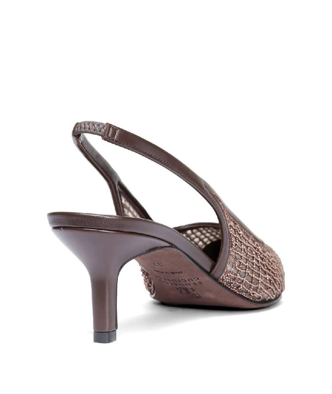 BRUNELLO CUCINELLI Коричневые кожаные лодочки на низком каблуке, фото 3