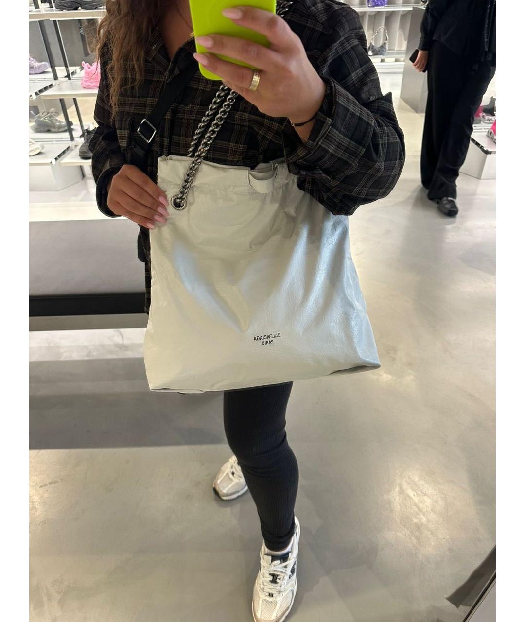 BALENCIAGA Белая кожаная сумка тоут, фото 5