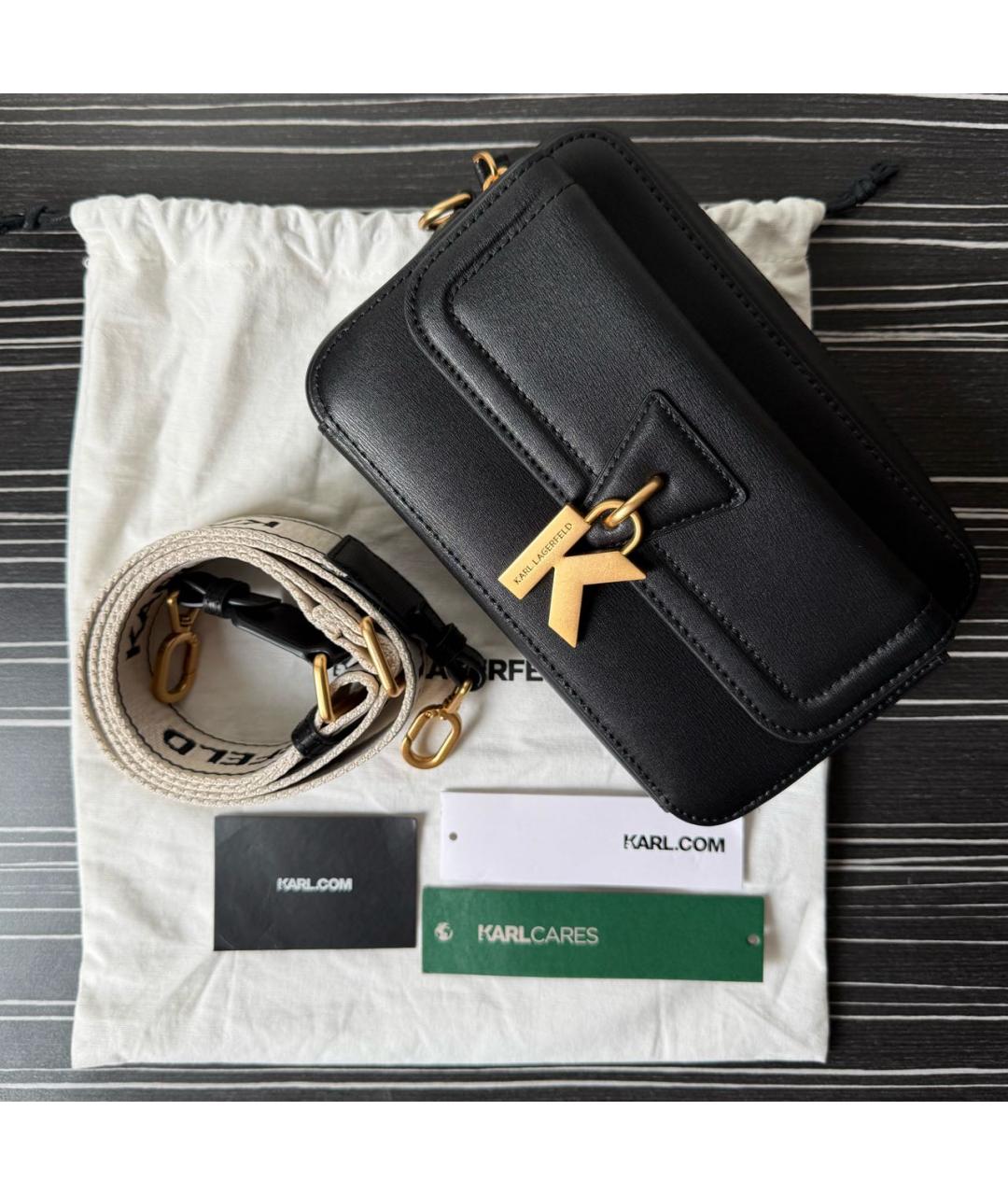 KARL LAGERFELD Черная кожаная сумка через плечо, фото 5