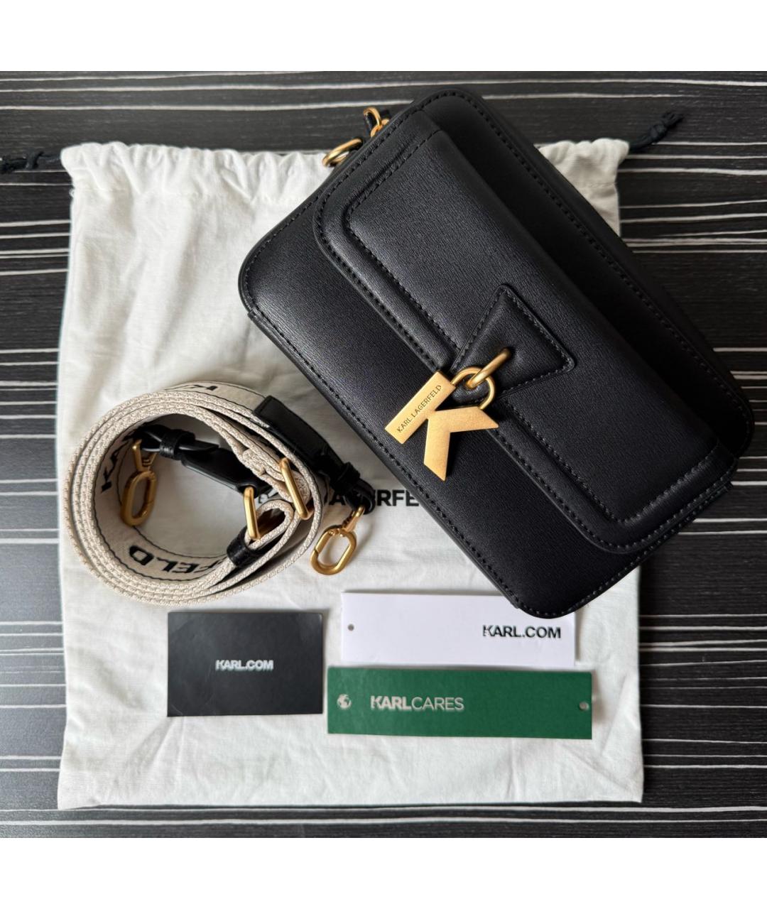 KARL LAGERFELD Черная кожаная сумка через плечо, фото 4