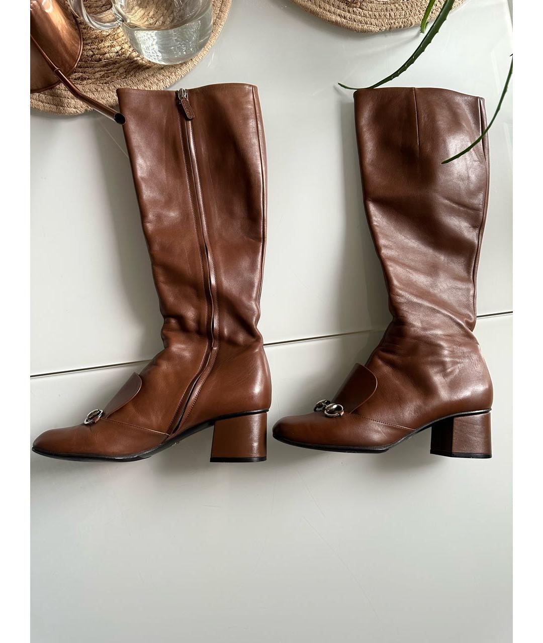 GUCCI Коричневые кожаные сапоги, фото 6