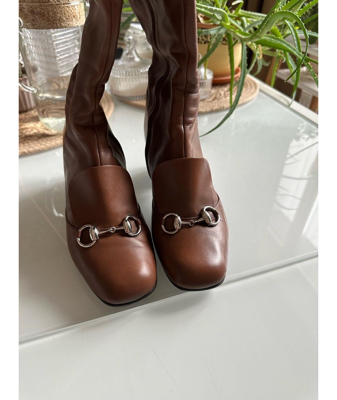 GUCCI Коричневые кожаные сапоги, фото 7