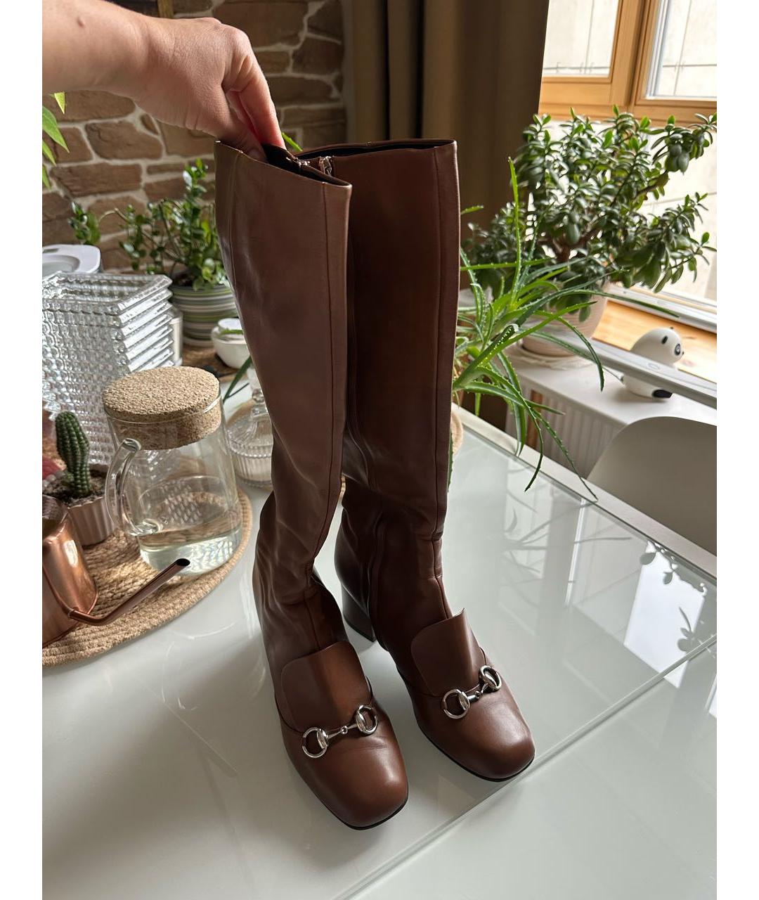 GUCCI Коричневые кожаные сапоги, фото 2