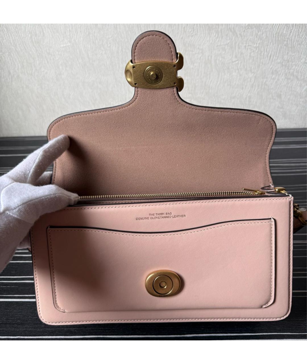 COACH Розовая кожаная сумка через плечо, фото 4