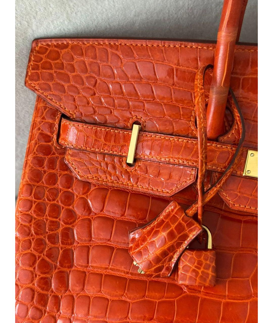 HERMES Оранжевая сумка с короткими ручками из лакированной кожи, фото 6