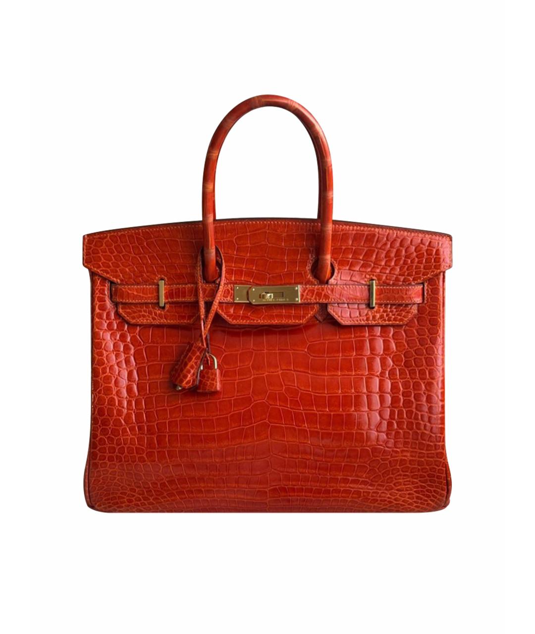 HERMES Оранжевая сумка с короткими ручками из лакированной кожи, фото 1