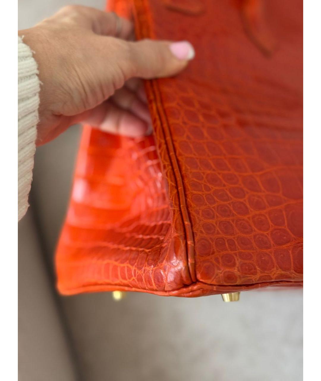 HERMES Оранжевая сумка с короткими ручками из лакированной кожи, фото 2