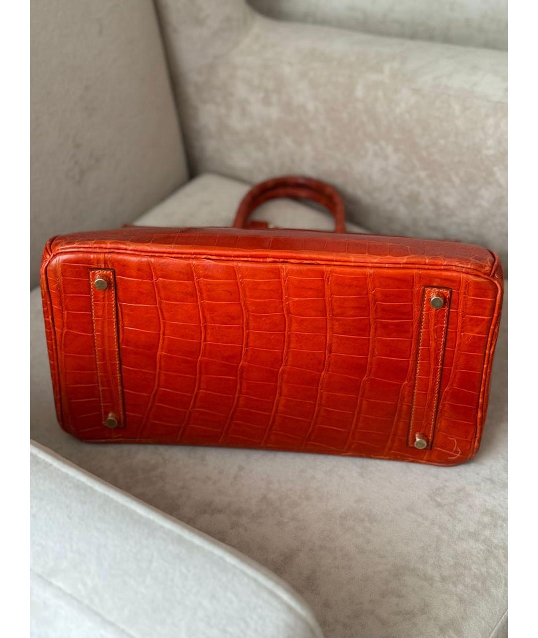 HERMES Оранжевая сумка с короткими ручками из лакированной кожи, фото 7