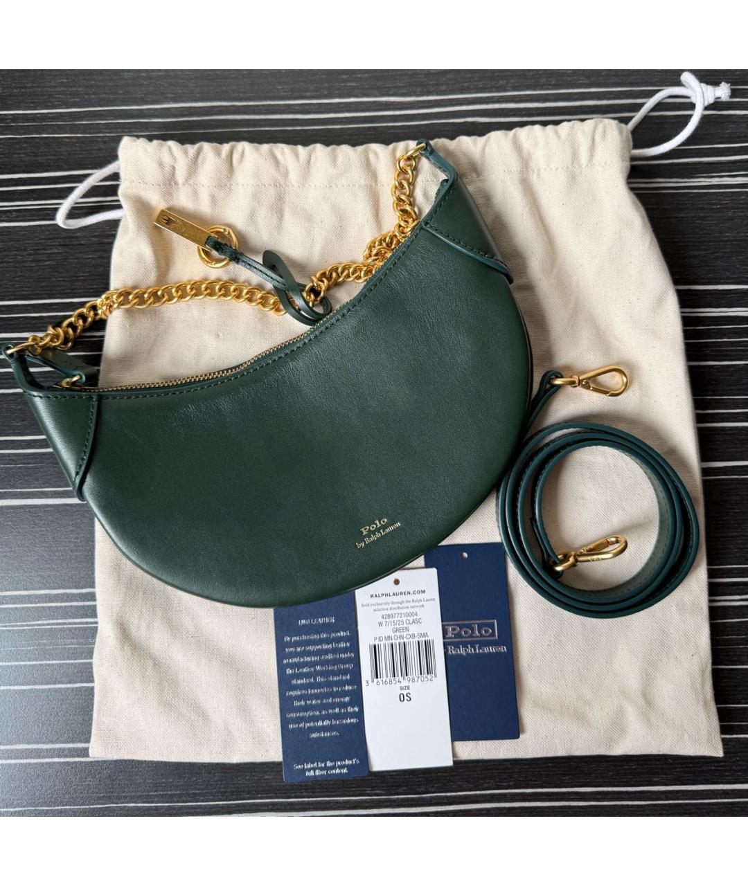 POLO RALPH LAUREN Зеленая кожаная сумка через плечо, фото 6