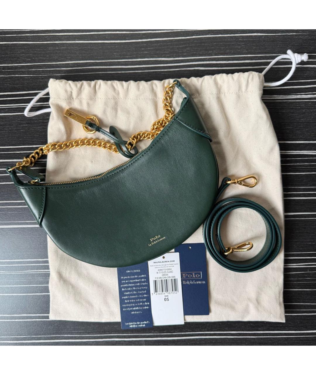 POLO RALPH LAUREN Зеленая кожаная сумка через плечо, фото 5