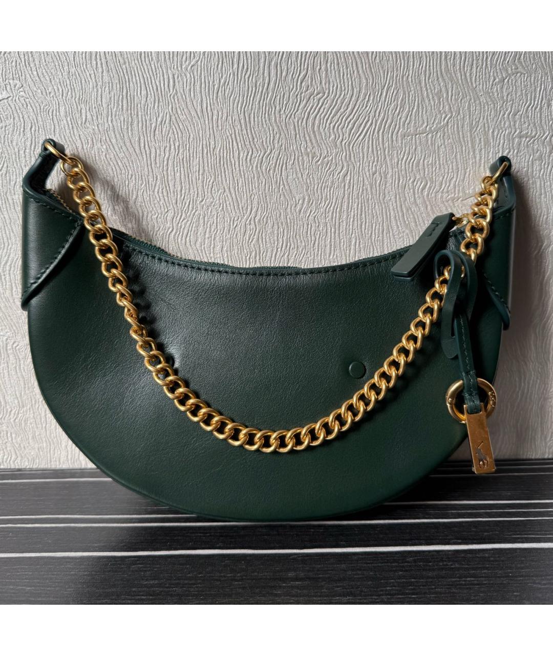 POLO RALPH LAUREN Зеленая кожаная сумка через плечо, фото 4