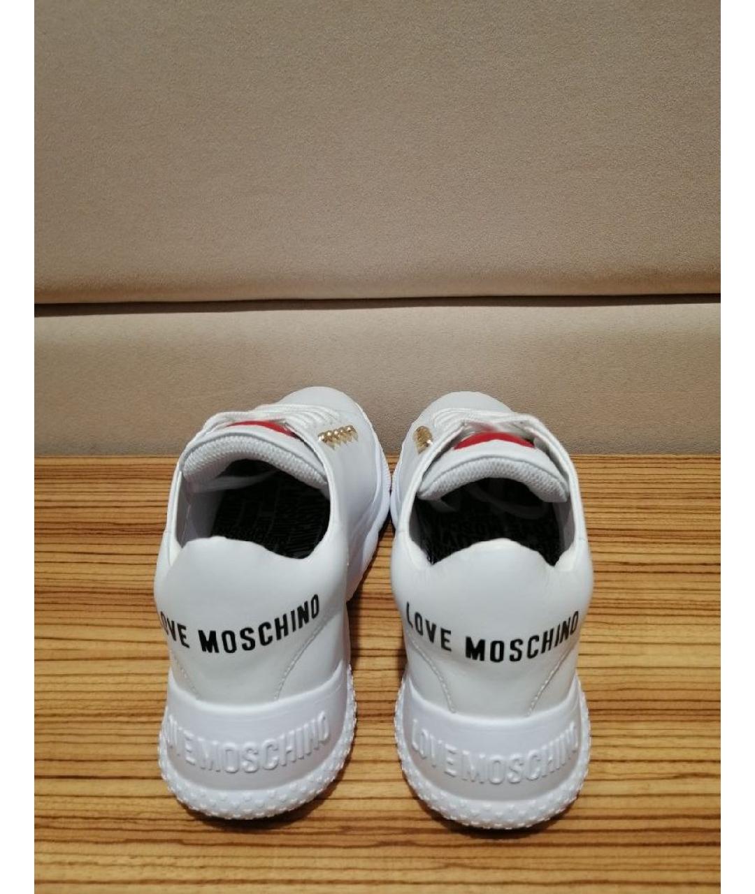 LOVE MOSCHINO Белые кожаные кроссовки, фото 3