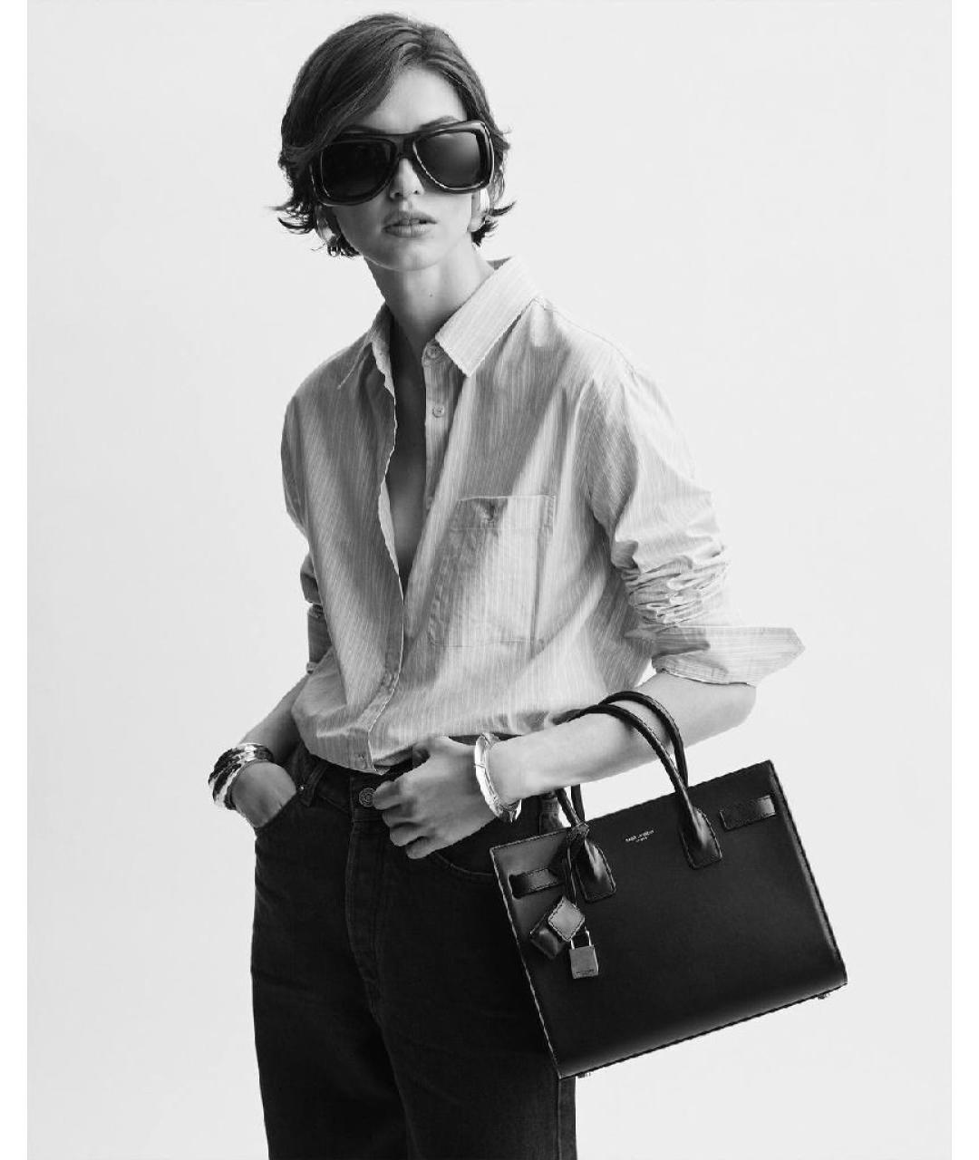 SAINT LAURENT Черная кожаная сумка через плечо, фото 2