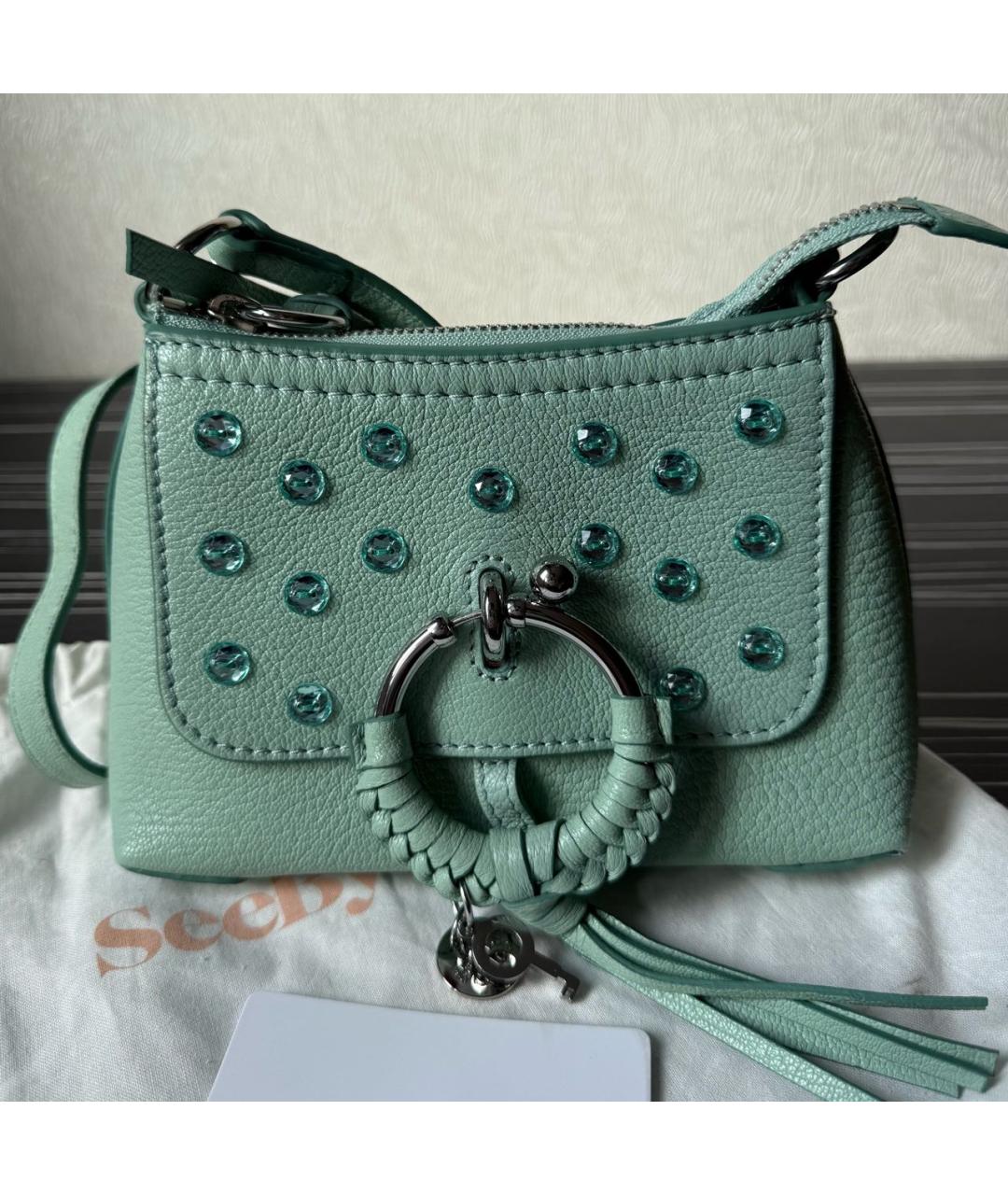 SEE BY CHLOE Бирюзовая кожаная сумка через плечо, фото 5