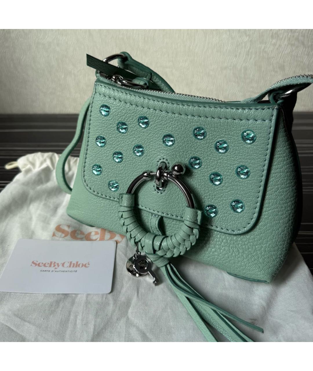 SEE BY CHLOE Бирюзовая кожаная сумка через плечо, фото 4