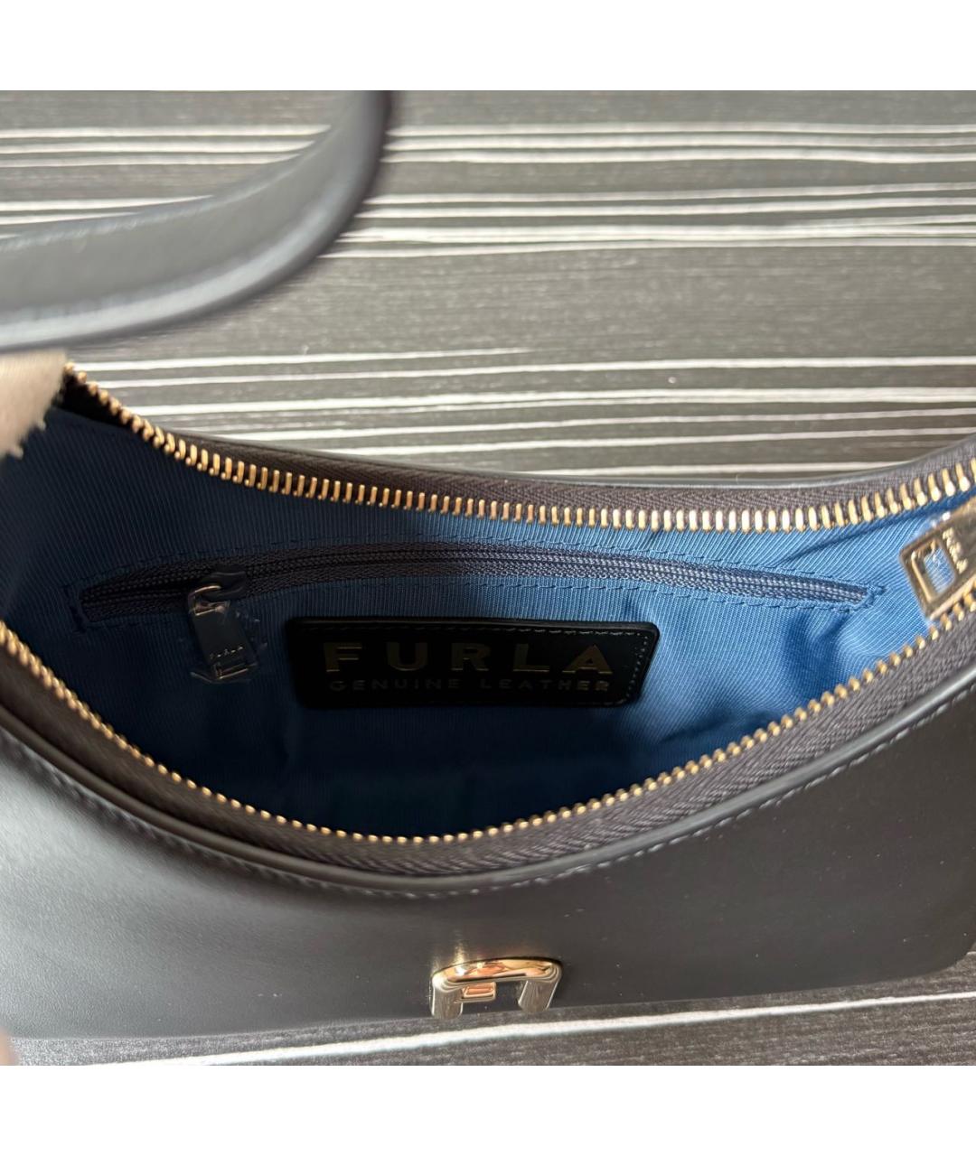 FURLA Черная кожаная сумка с короткими ручками, фото 4