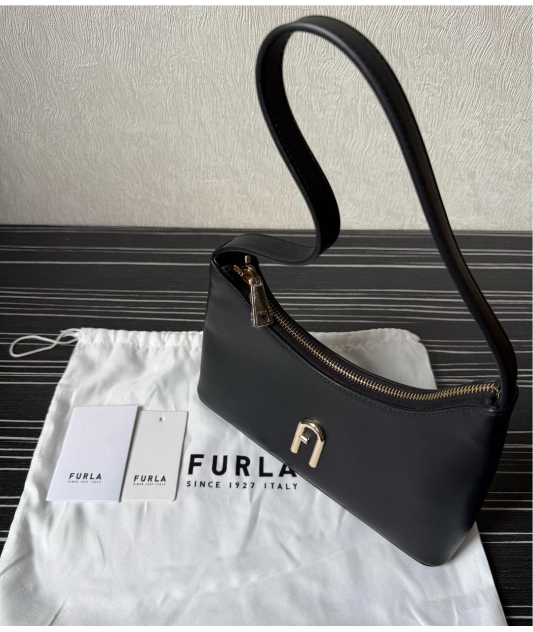 FURLA Черная кожаная сумка с короткими ручками, фото 5