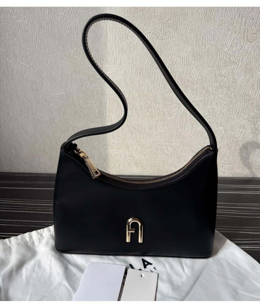 FURLA Черная кожаная сумка с короткими ручками, фото 6