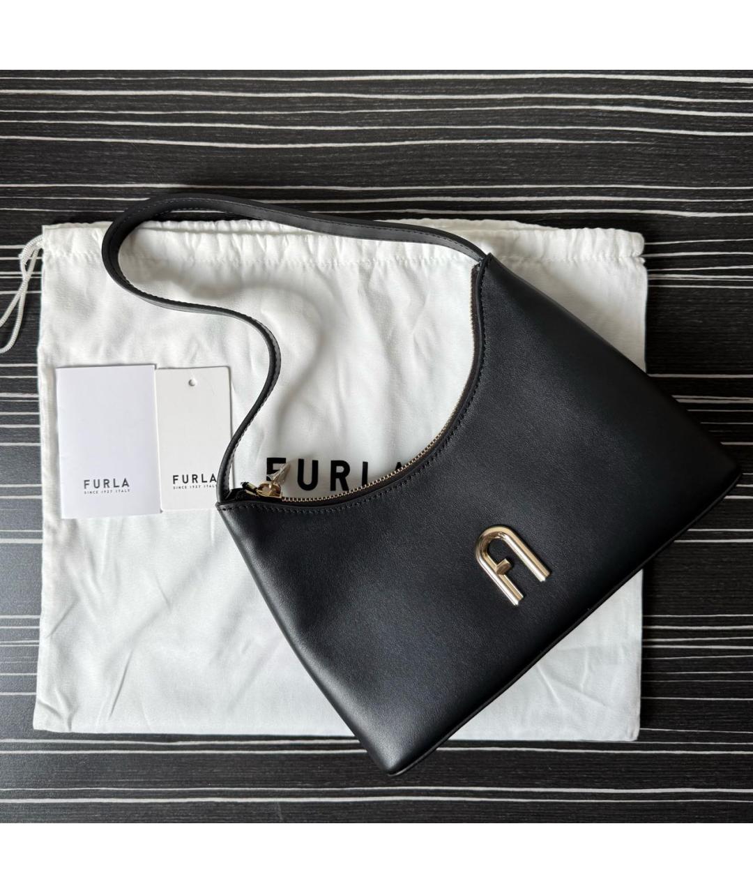 FURLA Черная кожаная сумка с короткими ручками, фото 7