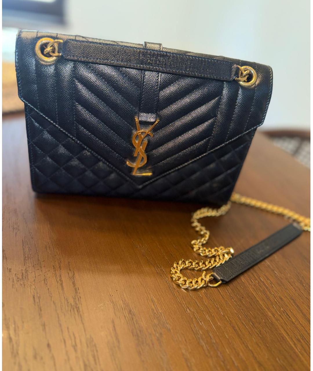 SAINT LAURENT Черная кожаная сумка через плечо, фото 2