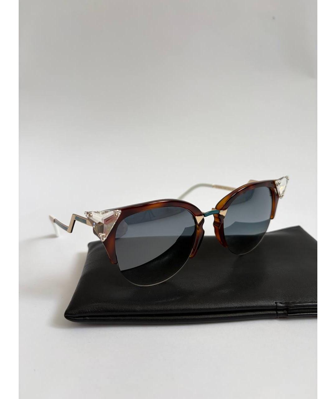 FENDI Коричневые пластиковые солнцезащитные очки, фото 2