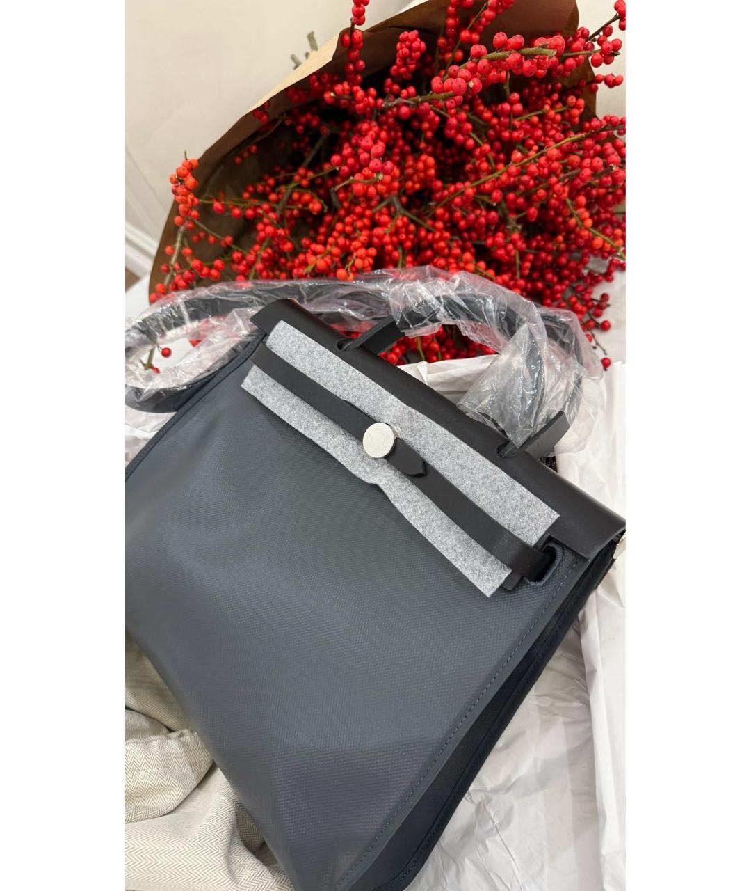 HERMES Темно-синяя сумка через плечо из искусственной кожи, фото 5