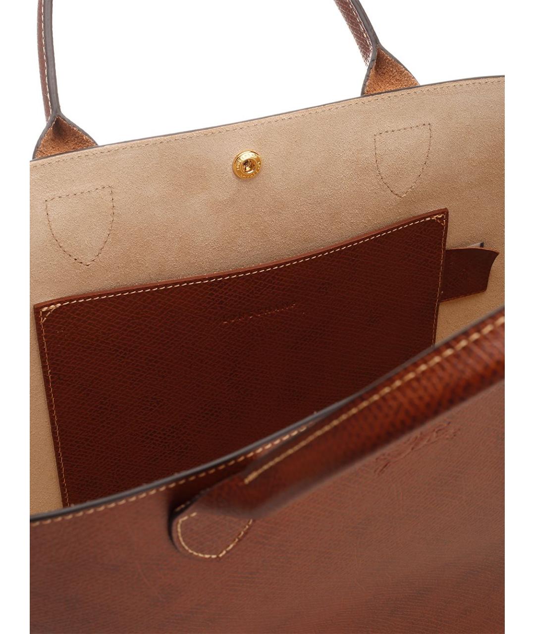 LONGCHAMP Коричневая кожаная сумка тоут, фото 4