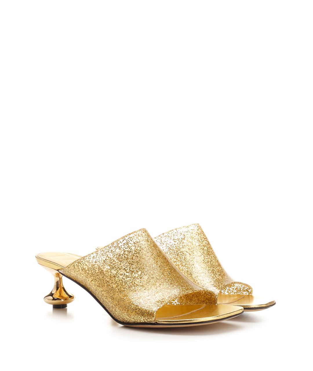 LOEWE Золотые кожаные мюли, фото 2