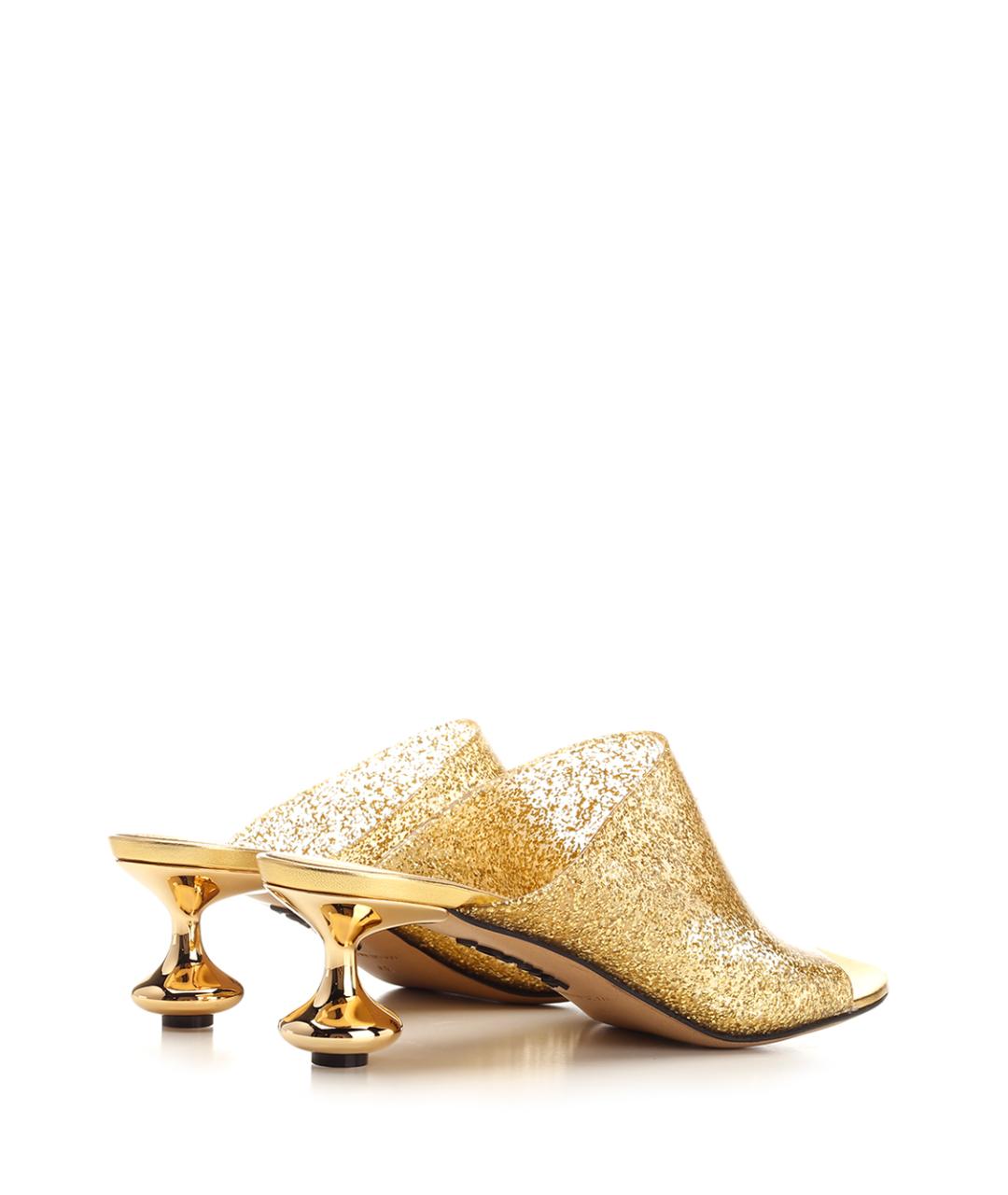 LOEWE Золотые кожаные мюли, фото 3