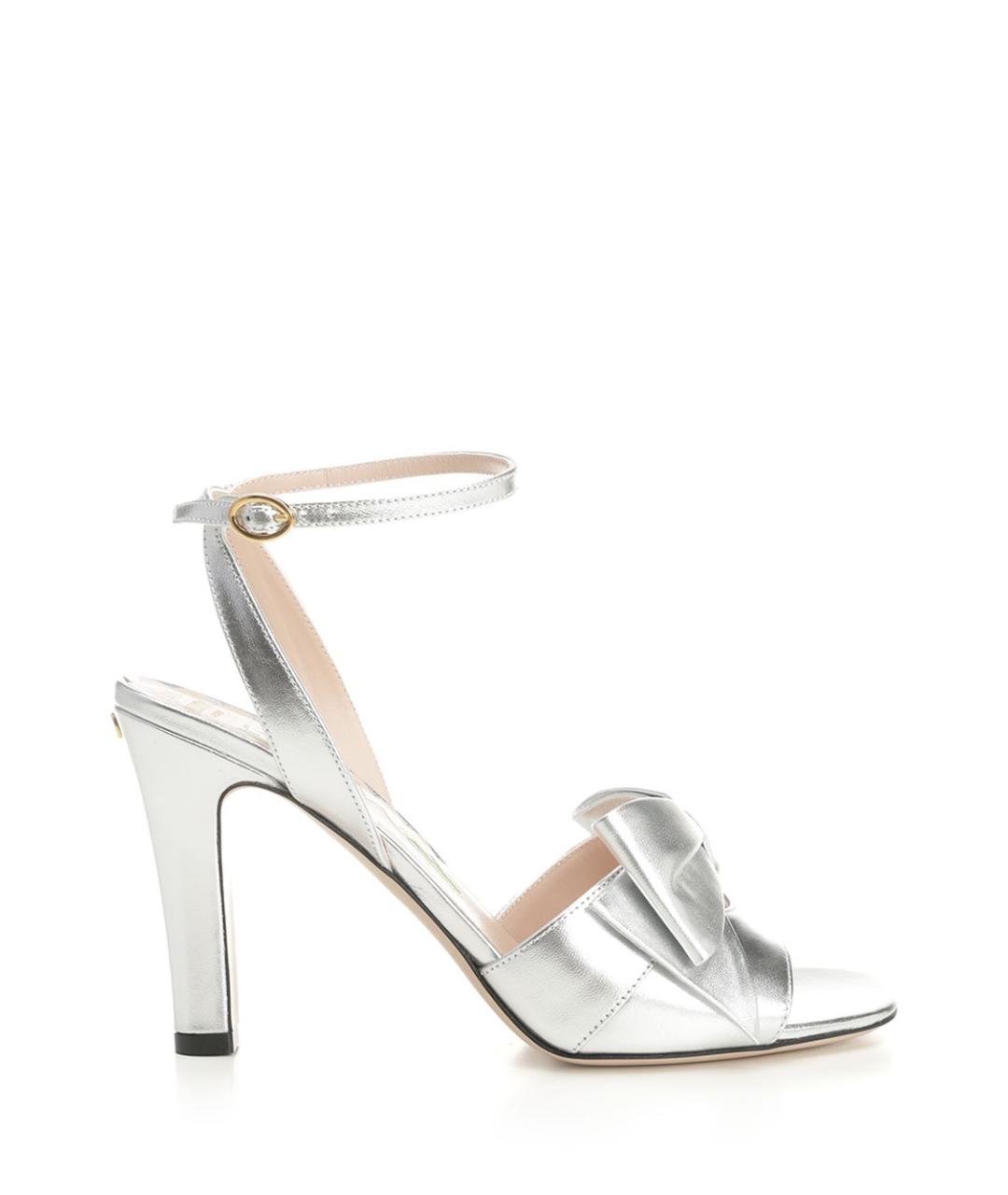 VALENTINO Серебряные кожаные босоножки, фото 1