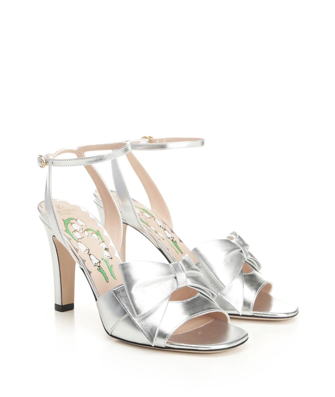 VALENTINO Серебряные кожаные босоножки, фото 2