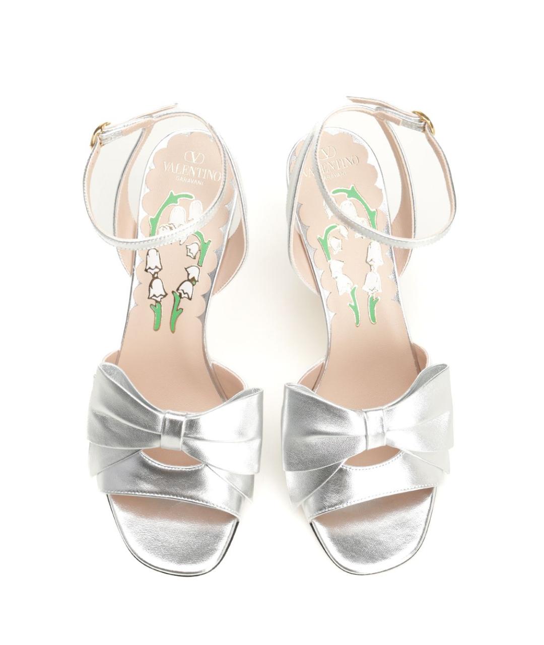 VALENTINO Серебряные кожаные босоножки, фото 5